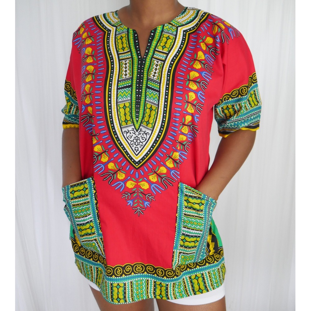 Red Dashiki Top/Tunic - UNISEX